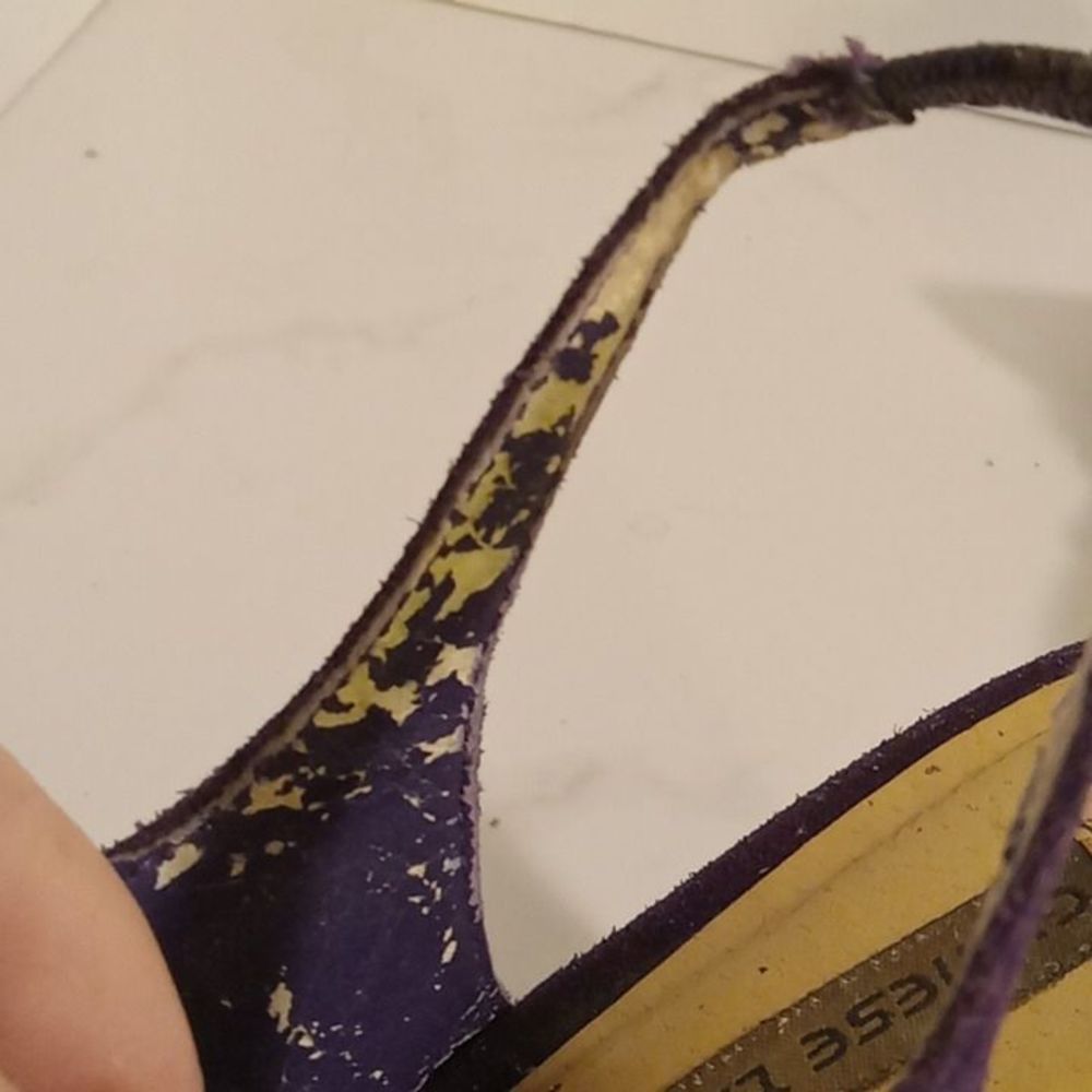 Chinese Laundry Purple Slingback Suede Fringed Wedge Heels Women's Size 8 - Picture 7 of 9